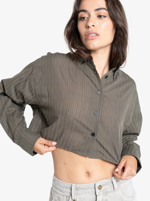 Thrills Lena Cropped Shirt - Canteen