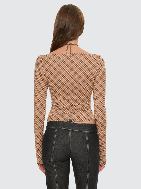 Thrills No Vacancy Check Long Sleeve Top - Cinammon