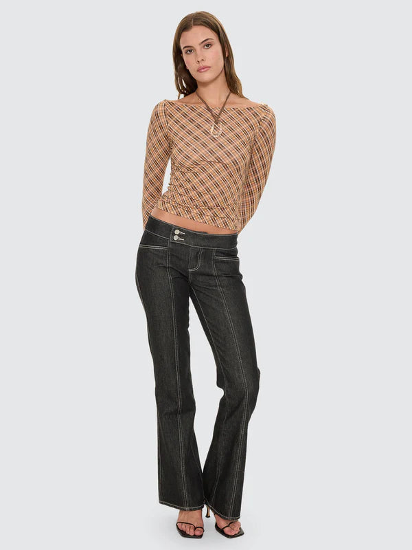 Thrills No Vacancy Check Long Sleeve Top - Cinammon