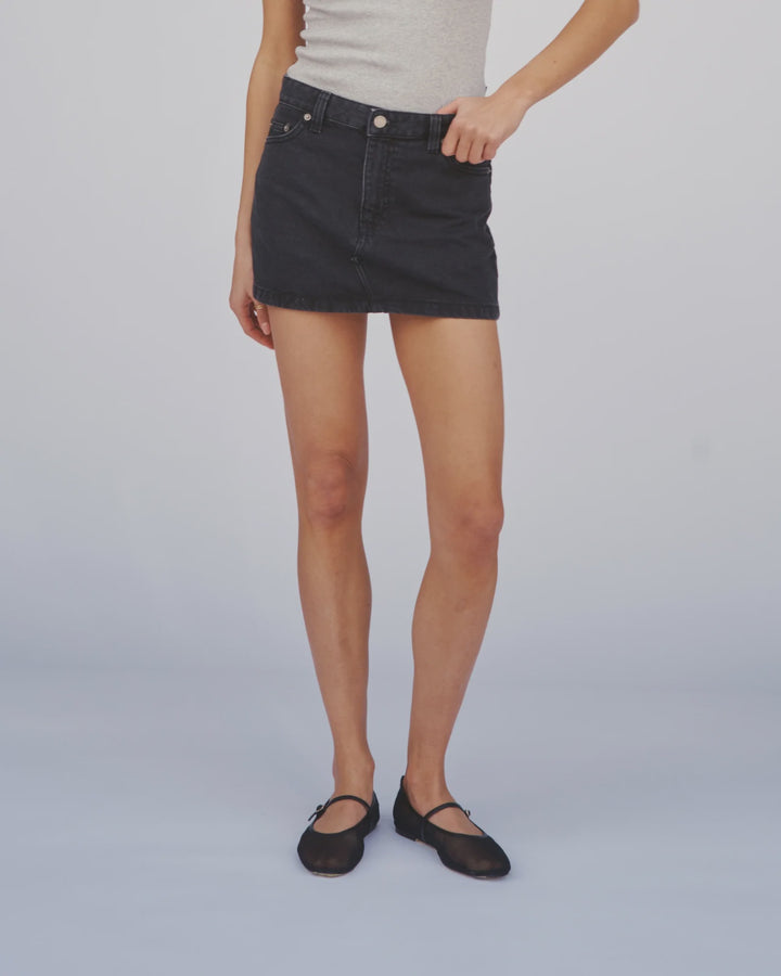 Dr Denim Ziggy Mid Rise Denim Skirt - Black Used