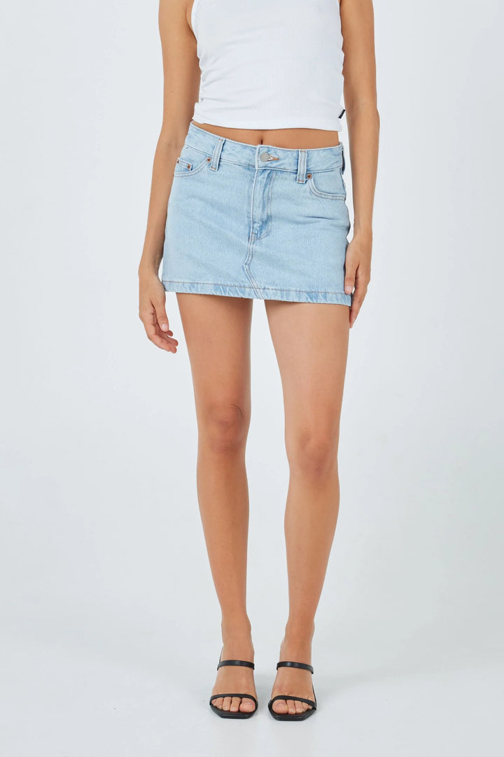 Dr Denim Ziggy Mid Rise Denim Skirt - Stream Light Retro