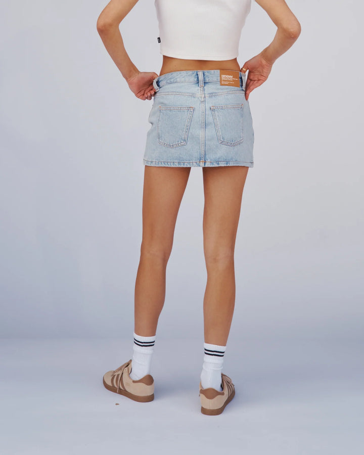 Dr Denim Ziggy Mid Rise Denim Skirt - Stream Light Retro