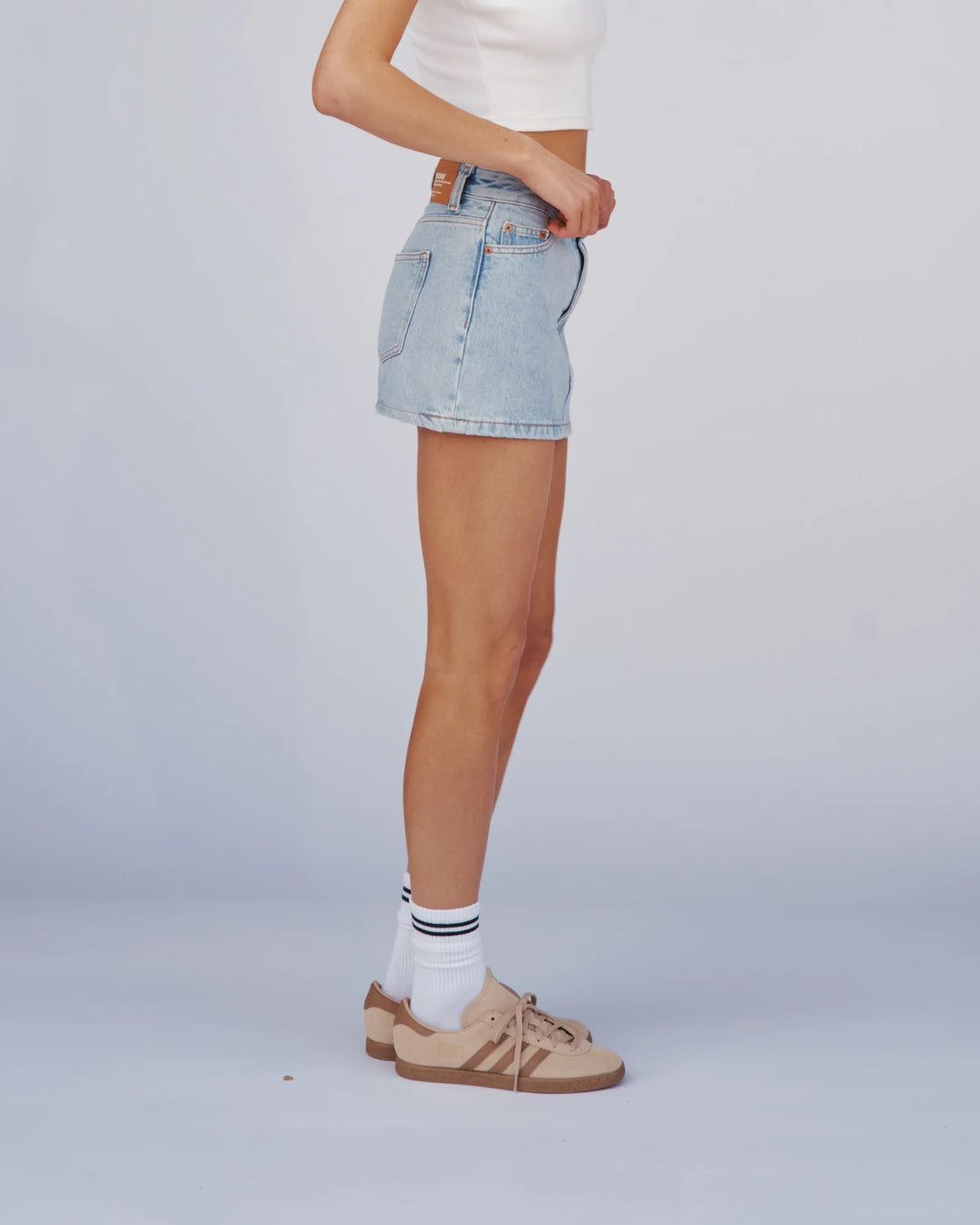 Dr Denim Ziggy Mid Rise Denim Skirt - Stream Light Retro