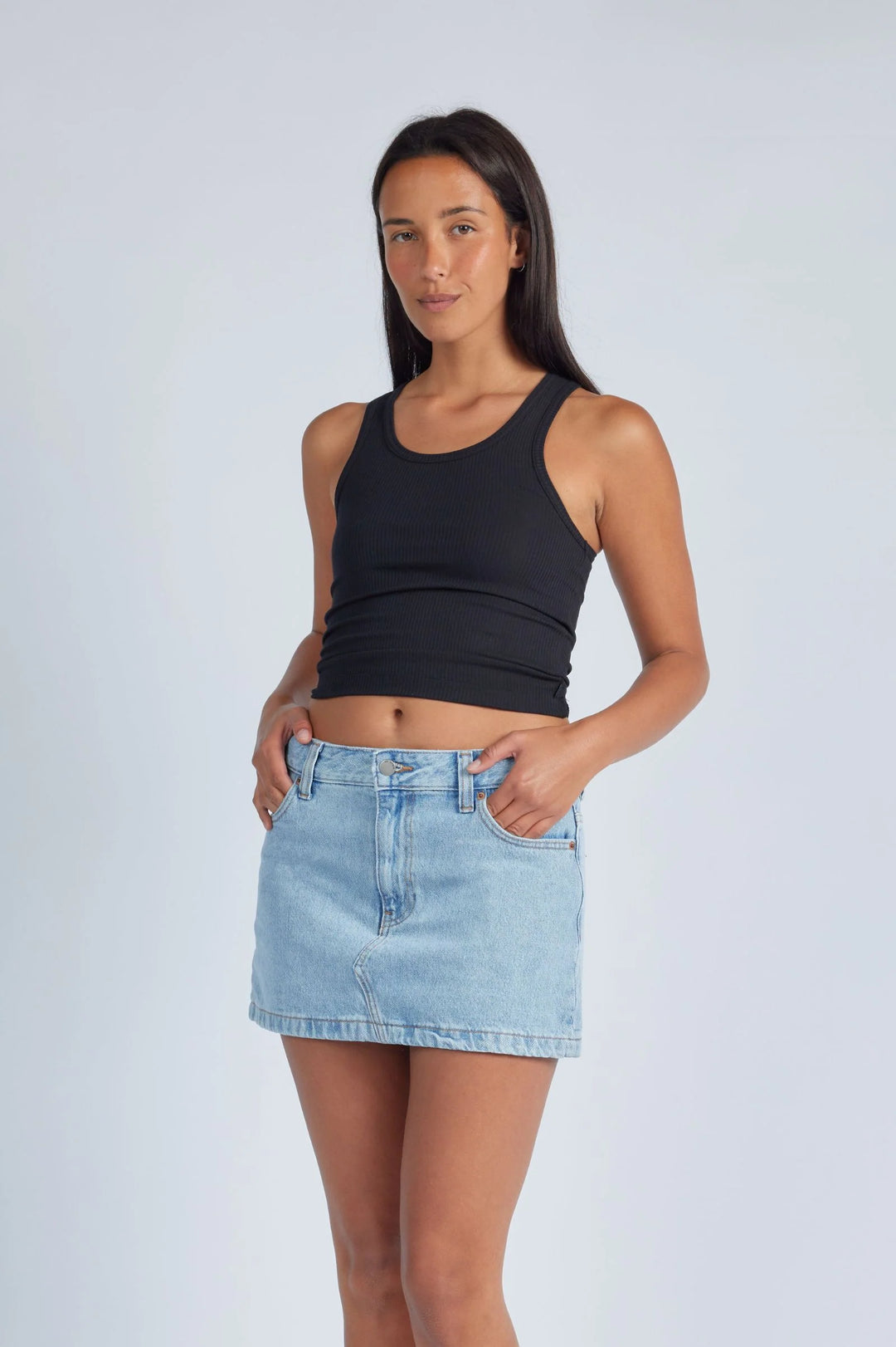 Dr Denim Ziggy Mid Rise Denim Skirt - Stream Light Retro