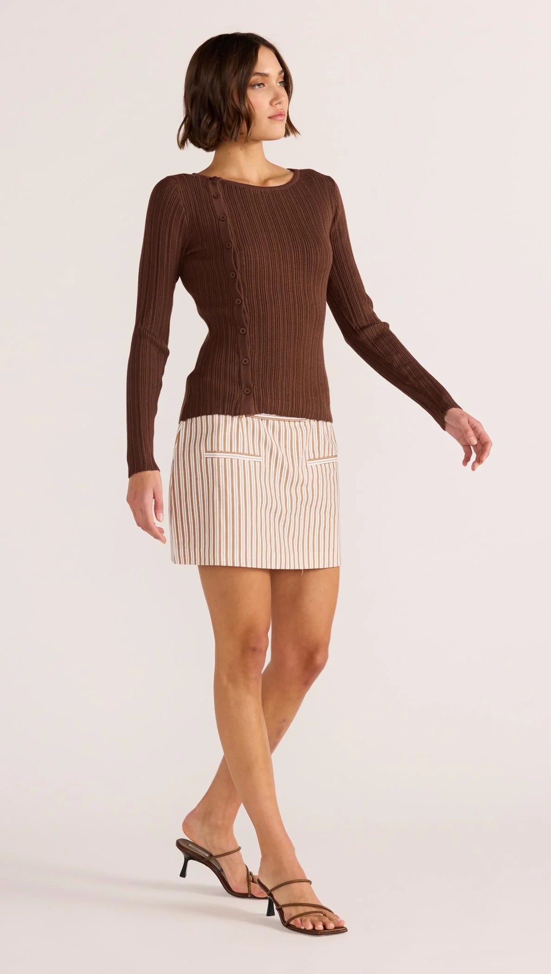 MinkPink Zinnia Asymmetric Knit Top - Chocolate