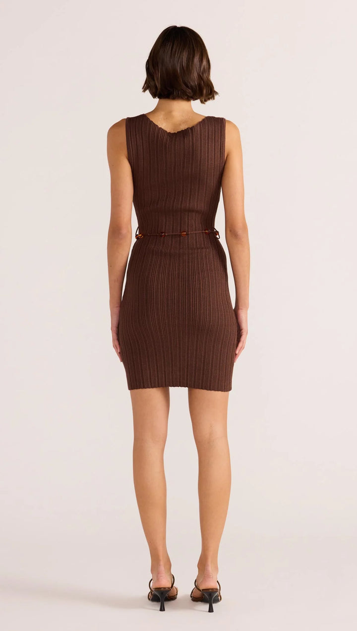 MinkPink Zinnia Bead Knit Mini Dress - Chocolate