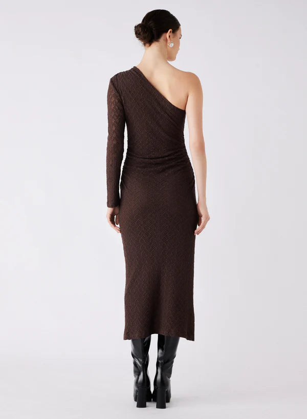 Esmaee Exile One Shoulder Midi Dress - Carob