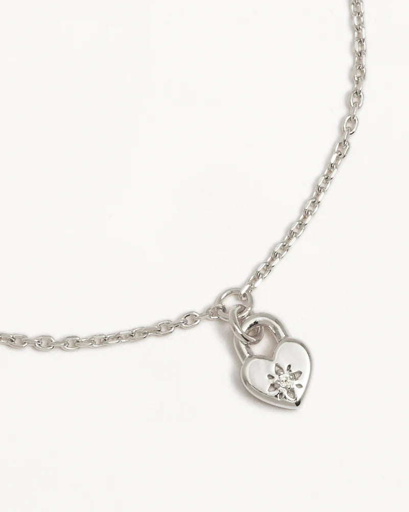 By Charlotte Crystal Lotus Heart Padlock Bracelet - Sterling Silver