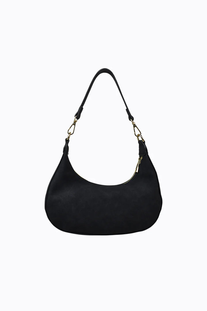 Peta + Jain Willow Faux Nubuck Shoulder Bag - Black Nubuck/Gold