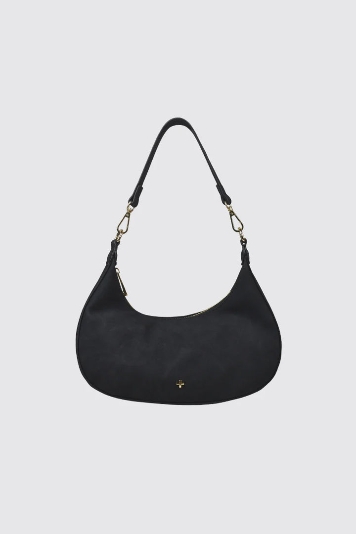 Peta + Jain Willow Faux Nubuck Shoulder Bag - Black Nubuck/Gold