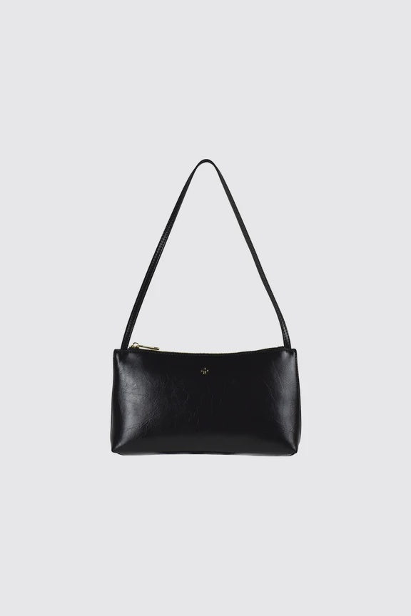Peta + Jain Monaco Slim Shoulder Bag - Black Crinkle/Gold