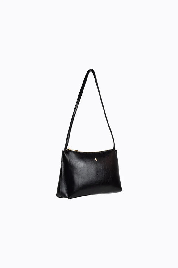 Peta + Jain Monaco Slim Shoulder Bag - Black Crinkle/Gold