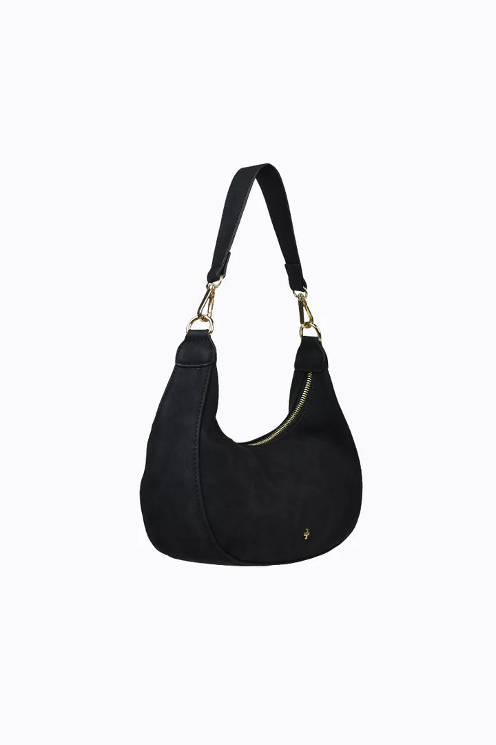 Peta + Jain Willow Faux Nubuck Shoulder Bag - Black Nubuck/Gold