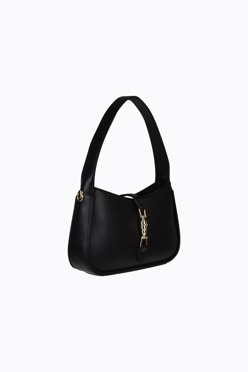 Peta + Jain Ollie Clip Front Shoulder Bag- Black PU/Gold