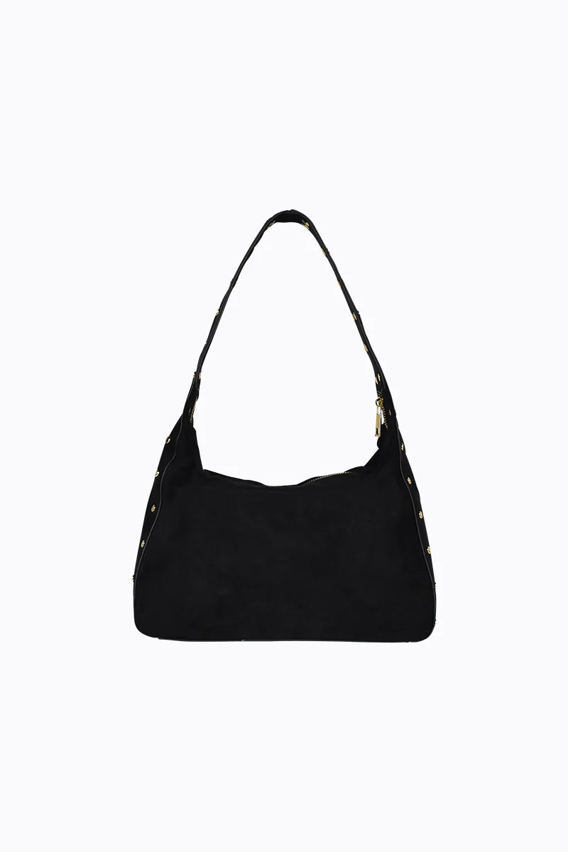 Peta + Jain Soho Studded Shoulder Bag- Black Suede/Gold