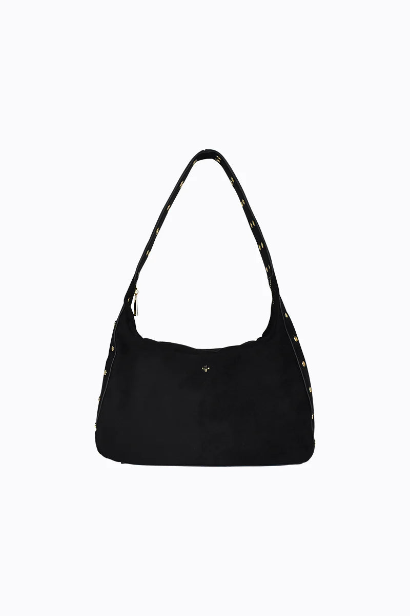 Peta + Jain Soho Studded Shoulder Bag- Black Suede/Gold