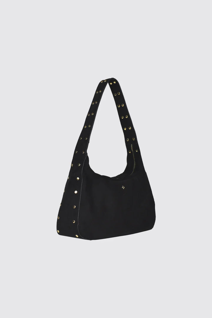 Peta + Jain Soho Studded Shoulder Bag- Black Suede/Gold