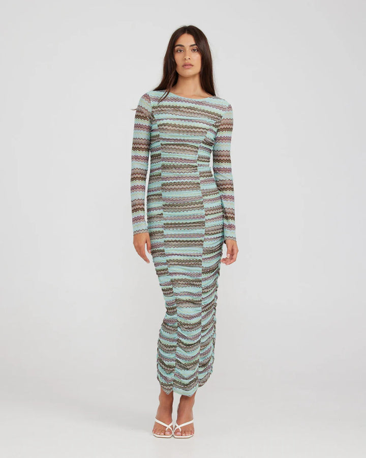 Charlie Holiday Valentina Ruched Dress- Zig Zag