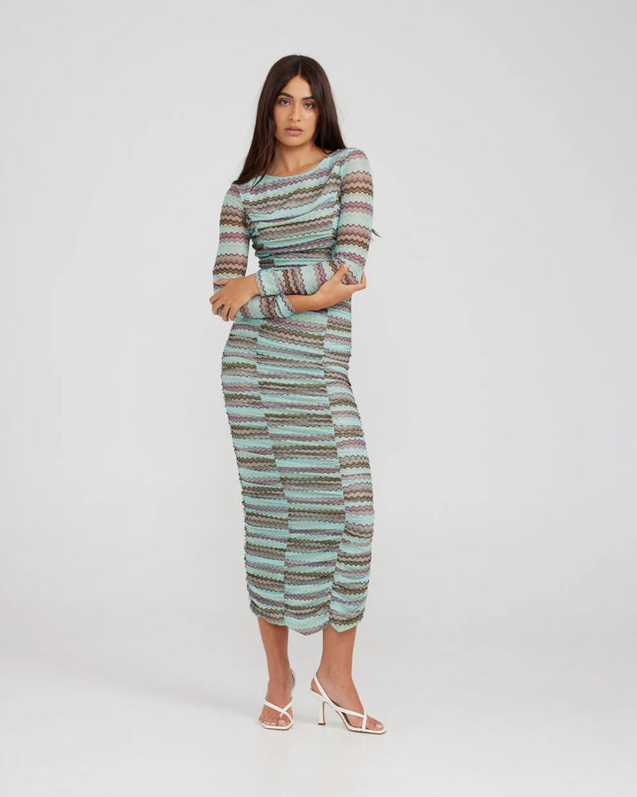 Charlie Holiday Valentina Ruched Dress- Zig Zag