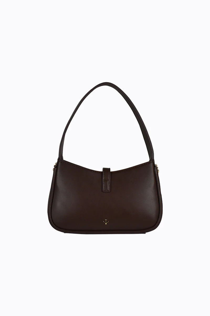 Peta + Jain Clip Front Shoulder Bag- Choc PU/Gold