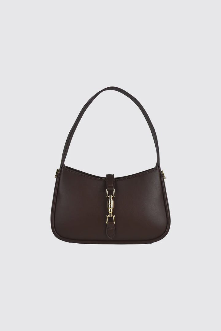 Peta + Jain Clip Front Shoulder Bag- Choc PU/Gold