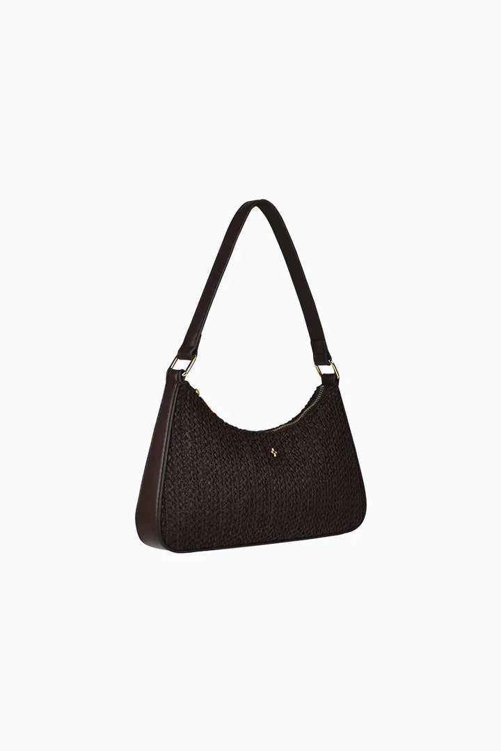 Peta + Jain Josee Shoulder Bag-Chocolate Faux Raffia/Gold