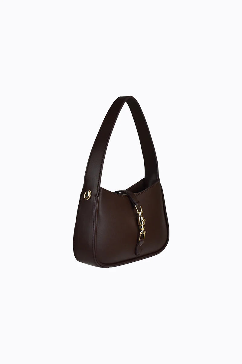 Peta + Jain Clip Front Shoulder Bag- Choc PU/Gold