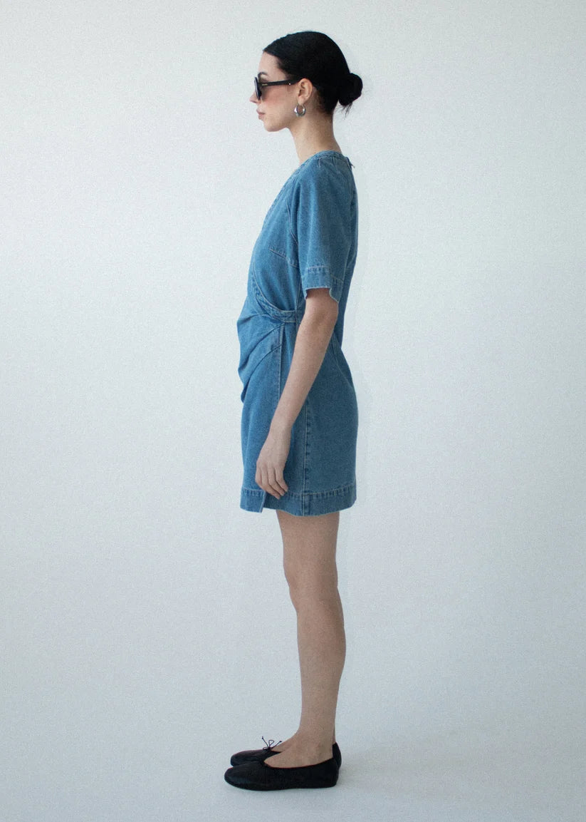 Staple The Label Ari Wrap Denim Dress - Mid Blue