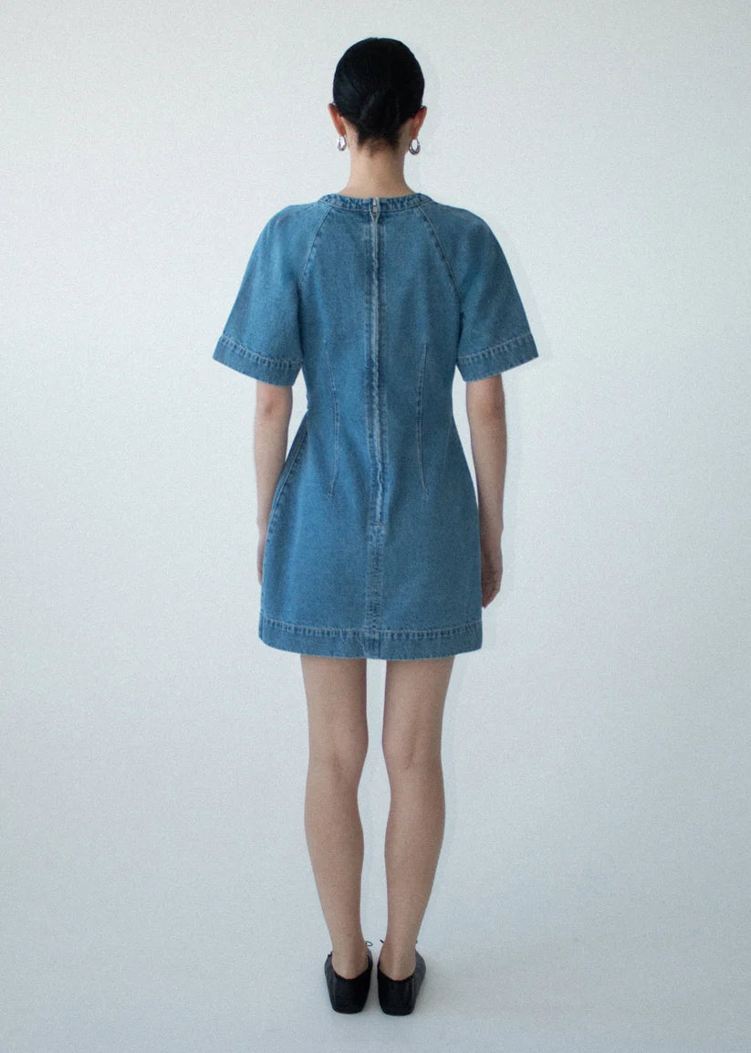 Staple The Label Ari Wrap Denim Dress - Mid Blue