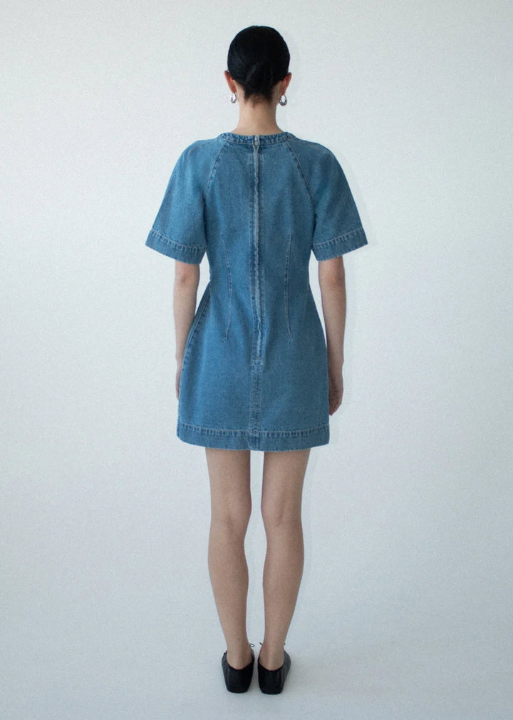 Staple The Label Ari Wrap Denim Dress - Mid Blue
