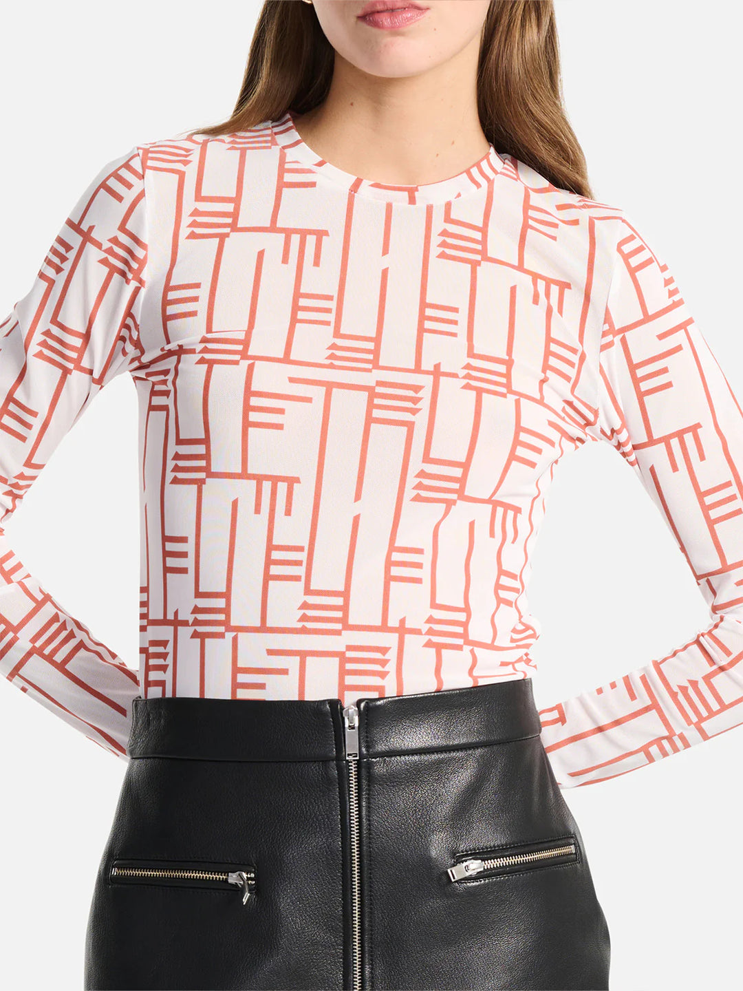 Ena Pelly Willow Mesh Top - Red Brick Print