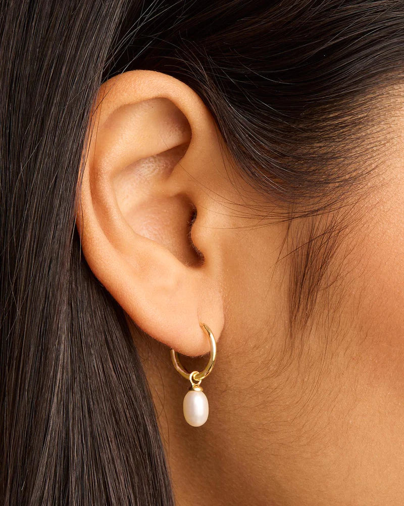 By Charlotte Live In Peace Pearl Hoop Earrings-18k Gold Vermeil