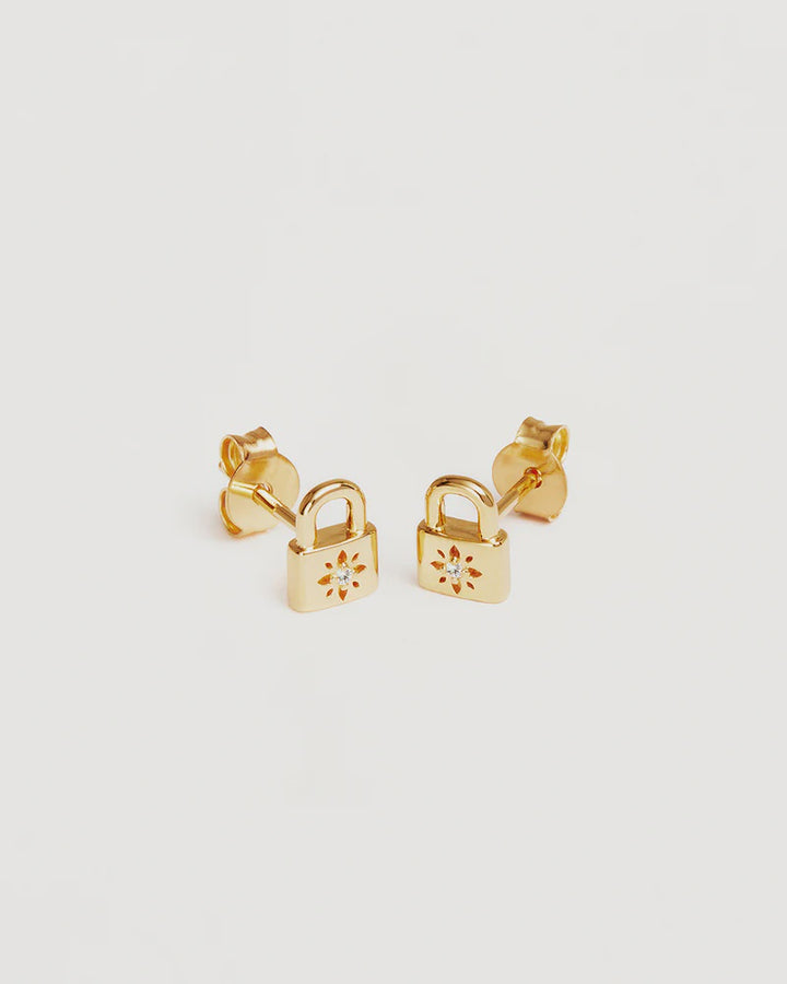 By Charlotte Crystal Lotus Padlock Stud Earrings - 18k Gold Vermeil