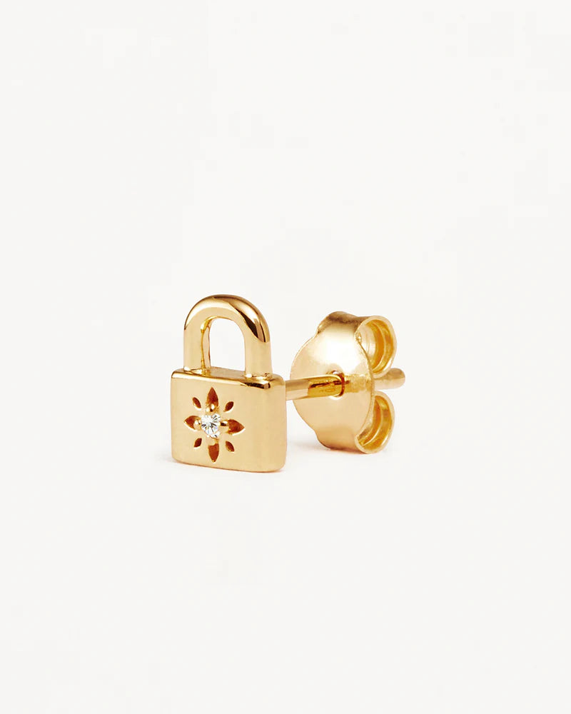 By Charlotte Crystal Lotus Padlock Stud Earrings - 18k Gold Vermeil