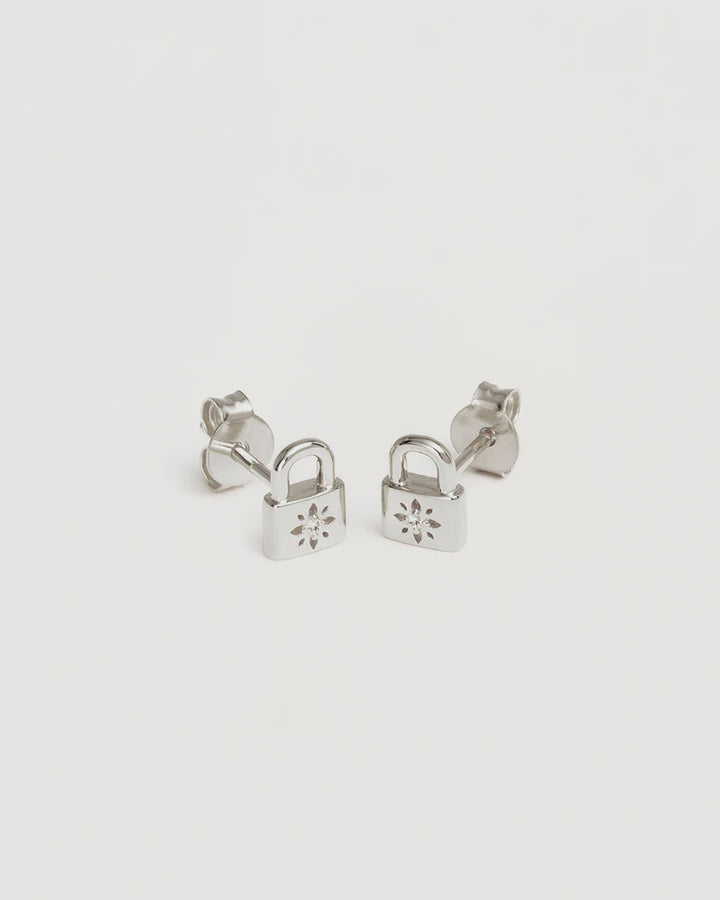 By Charlotte Crystal Lotus Padlock Stud Earrings - Sterling Silver