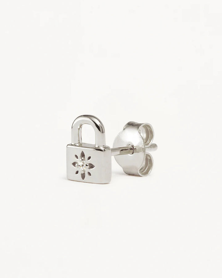 By Charlotte Crystal Lotus Padlock Stud Earrings - Sterling Silver