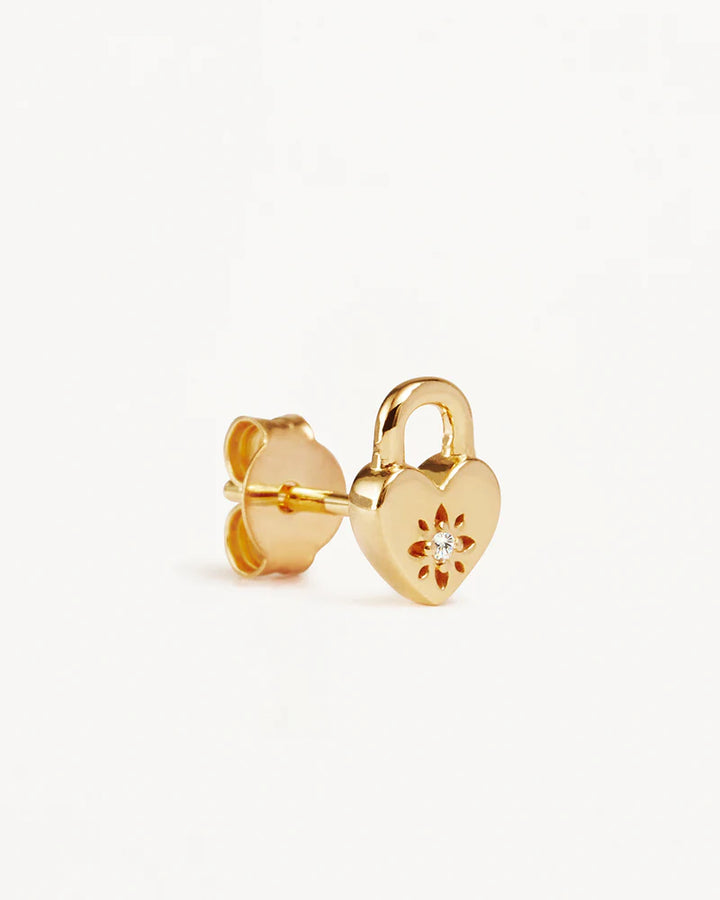 By Charlotte Crystal Lotus Heart Padlock Stud Earrings - 18k Gold Vermeil