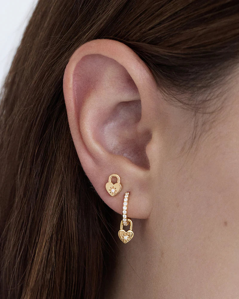 Verm Account By Charlotte Crystal Lotus Heart Padlock Stud Earrings - 18k Gold Verm ...