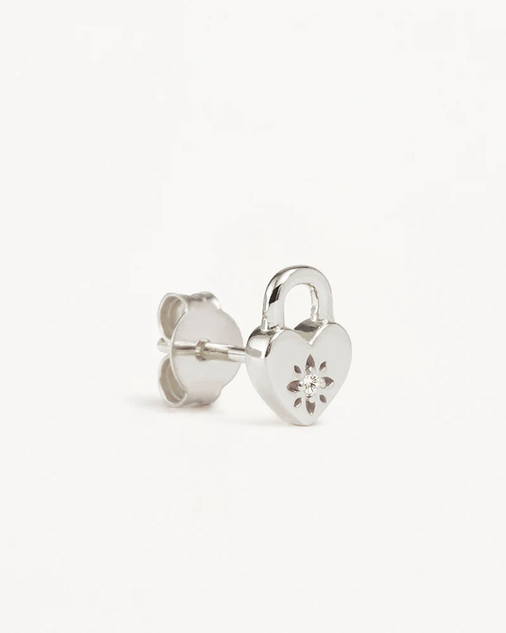 By Charlotte Crystal Lotus Heart Padlock Stud Earrings - Sterling Silver