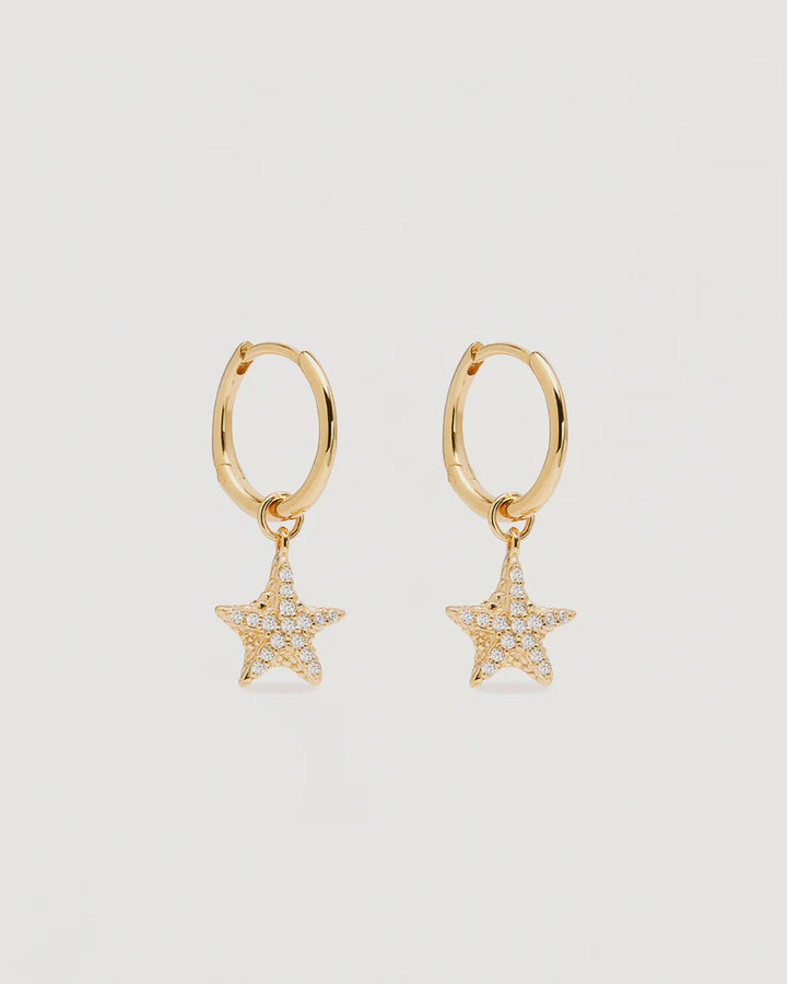 By Charlotte Gold By The Sea Crystal Starfish Hoops - 18k Gold Vermeil