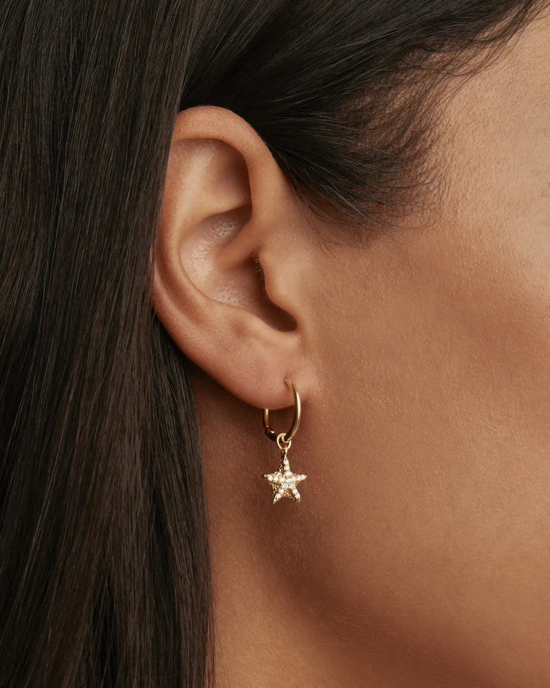 By Charlotte Gold By The Sea Crystal Starfish Hoops - 18k Gold Vermeil