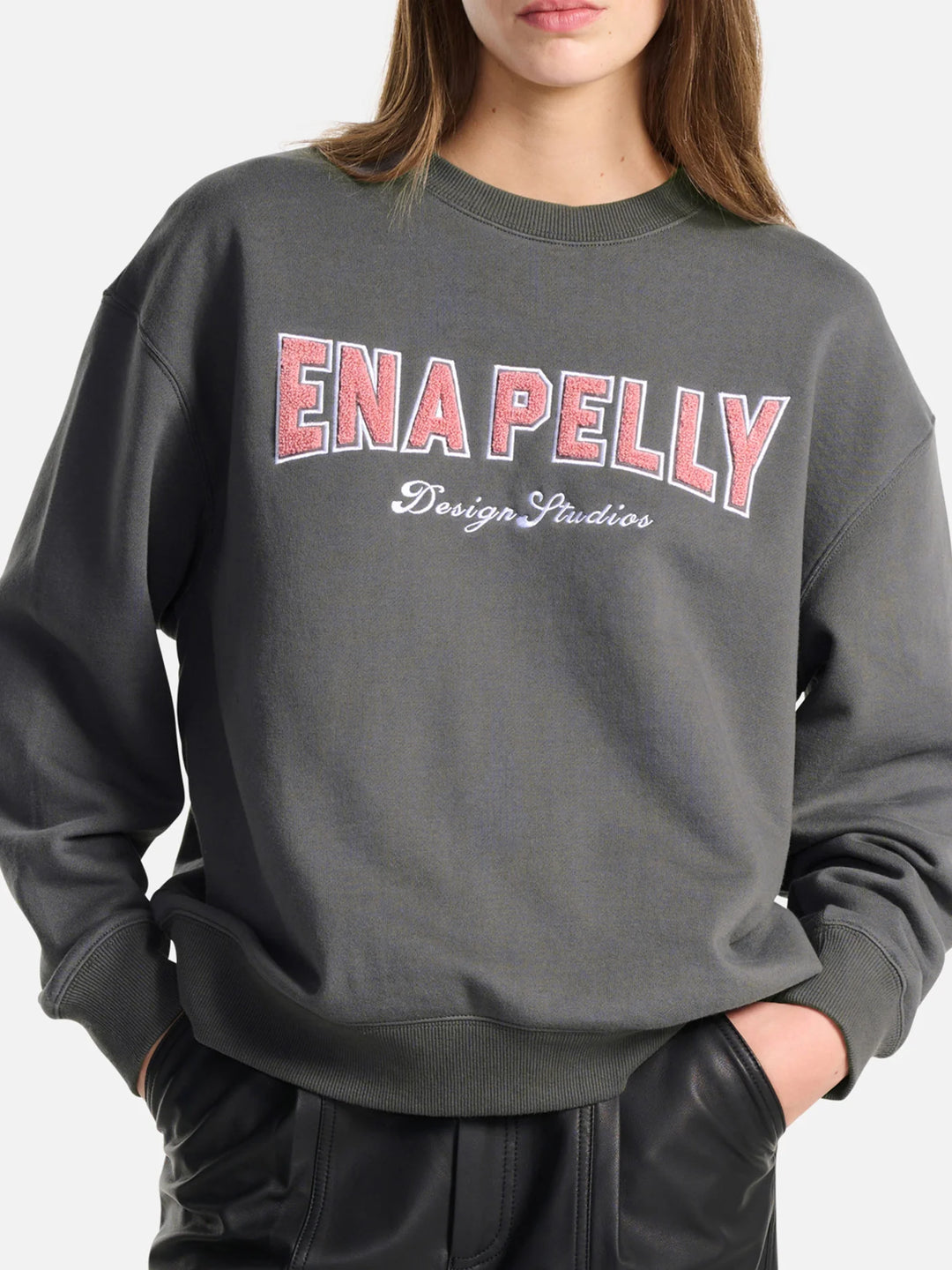 Ena Pelly Austin Collegiate Oversized Sweater- Charcoal