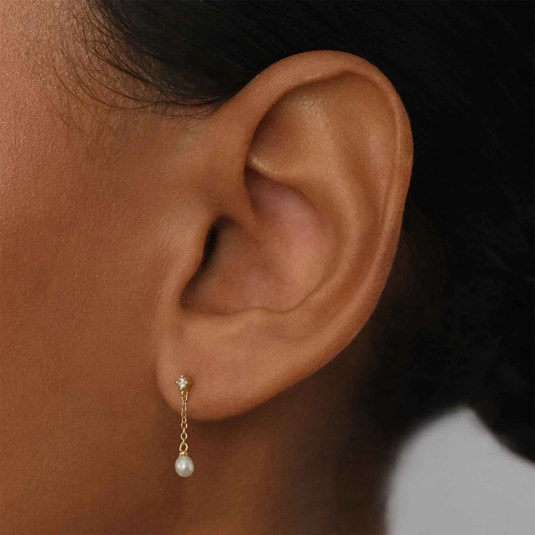By Charlotte Tear Drop Chain Pearl Earrings - 18k Gold Vermeil