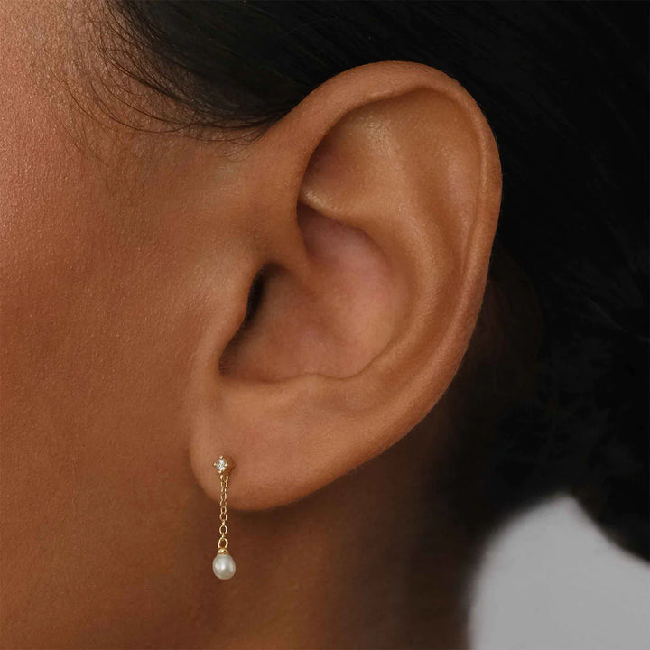 By Charlotte Tear Drop Chain Pearl Earrings - 18k Gold Vermeil