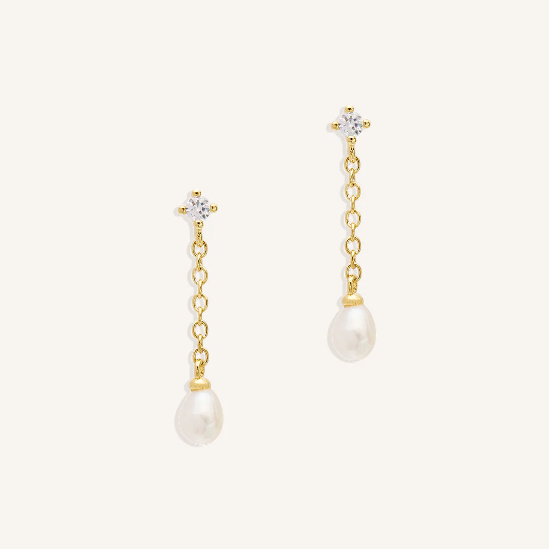 By Charlotte Tear Drop Chain Pearl Earrings - 18k Gold Vermeil
