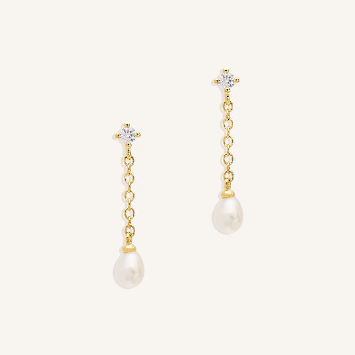By Charlotte Tear Drop Chain Pearl Earrings - 18k Gold Vermeil