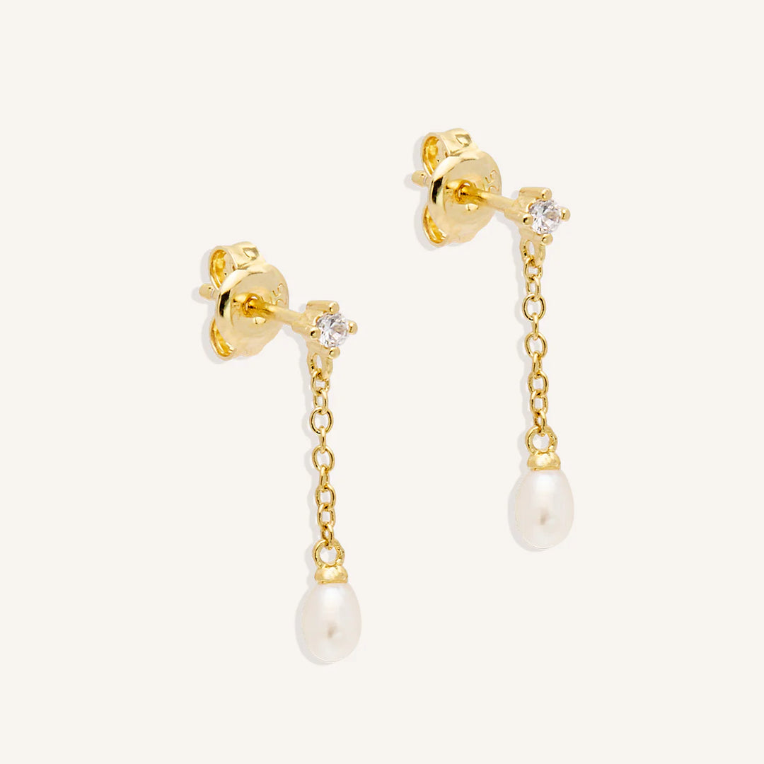By Charlotte Tear Drop Chain Pearl Earrings - 18k Gold Vermeil