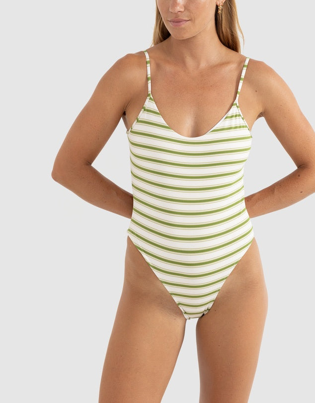 Rhythm Tami Stripe Tie Back Minimal One Piece-Green