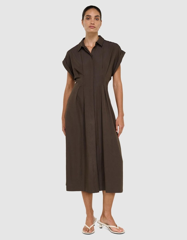Staple The Label Lucienne Midi Shirtdress - Dark Olive
