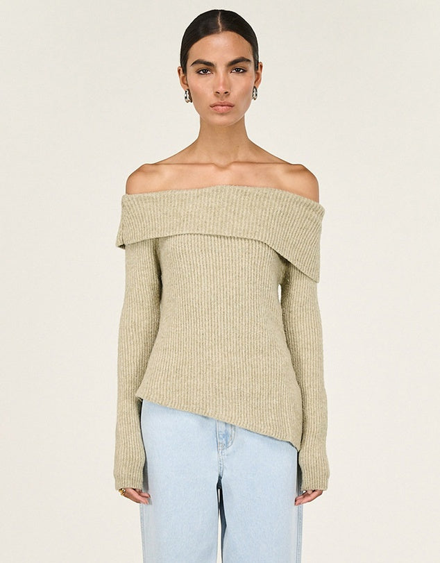 Staple The Label Alba Off Shoulder Knit - Moss